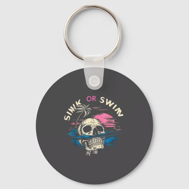 Chaveiro Silly Tropical Sunset Skull Sink Ocean Swim (Frente)