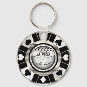 Chaveiro Silver and Black Poker Chip Design - Personalize