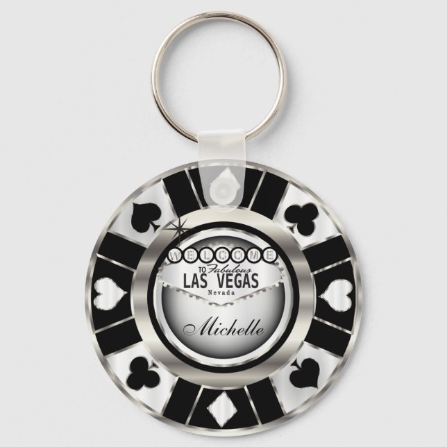 Chaveiro Silver and Black Poker Chip Design - Personalize (Frente)