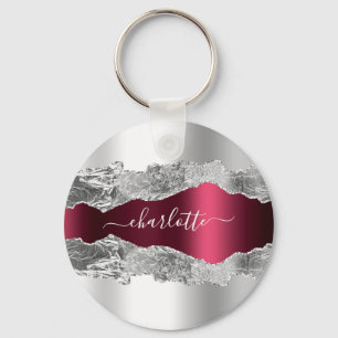 Chaveiro Silver Burgundy agate marble name