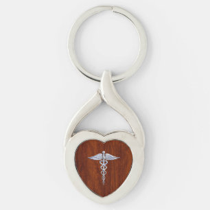 Chaveiro Silver Como Caduceus Símbolo Médico Mahogany Impre