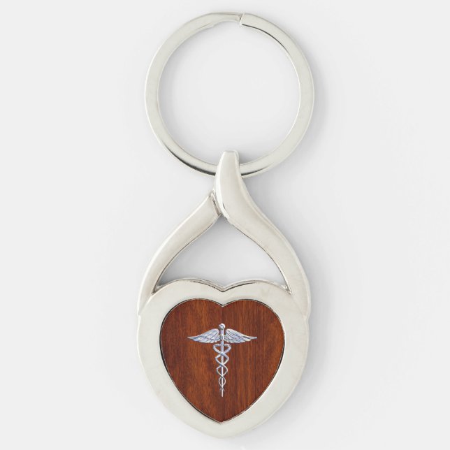 Chaveiro Silver Como Caduceus Símbolo Médico Mahogany Impre (Frente)