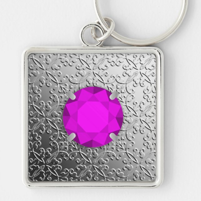 Chaveiro Silver Damask com gemstone faux amethyst (Frente)