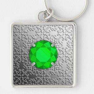 Chaveiro Silver Damask com uma esmeralda gemstone