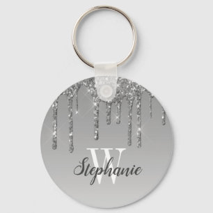 Chaveiro Silver Dripping Glitter Sparkles Monogram