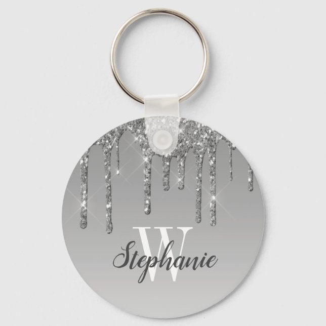 Chaveiro Silver Dripping Glitter Sparkles Monogram (Frente)