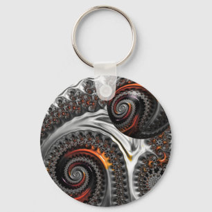 Chaveiro Silver e Orange Mandelbrot com Esfera