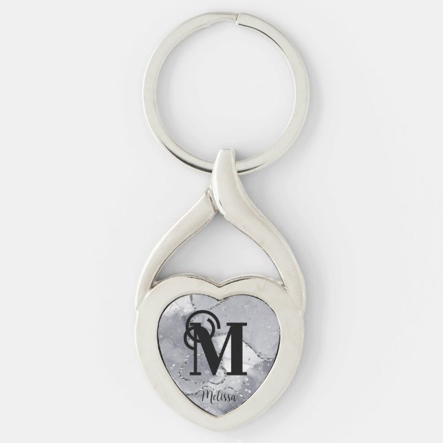 Chaveiro Silver Elegante e Monograma Negro (Frente)