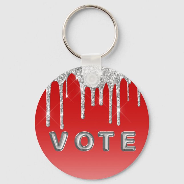 Chaveiro Silver Glitter Drip Red Background Vote (Verso)