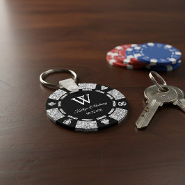 Chaveiro Silver Glitter Poker Chip Casino Favor do Casino