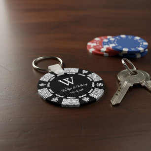 Chaveiro Silver Glitter Poker Chip Casino Favor do Casino