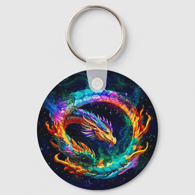 Chaveiro Símbolo de Arte do Dragão de Ouroboros Vibrante (Frente)