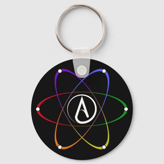 Chaveiro Símbolo de Átomo Ateu Arco-íris Branco (Frente)