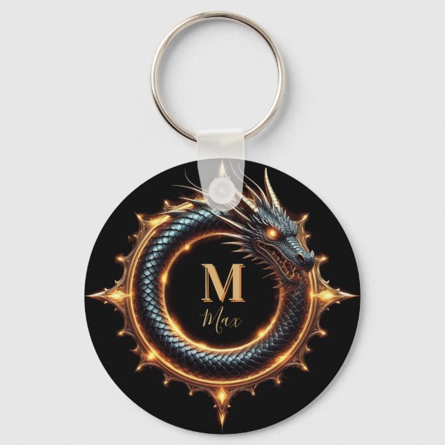 Chaveiro 🐉 Símbolo de Dragão de Fantasia com Nome Personal (Frente)