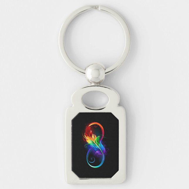 Chaveiro Símbolo de Infinito com Pena de Arco-íris (Frente)