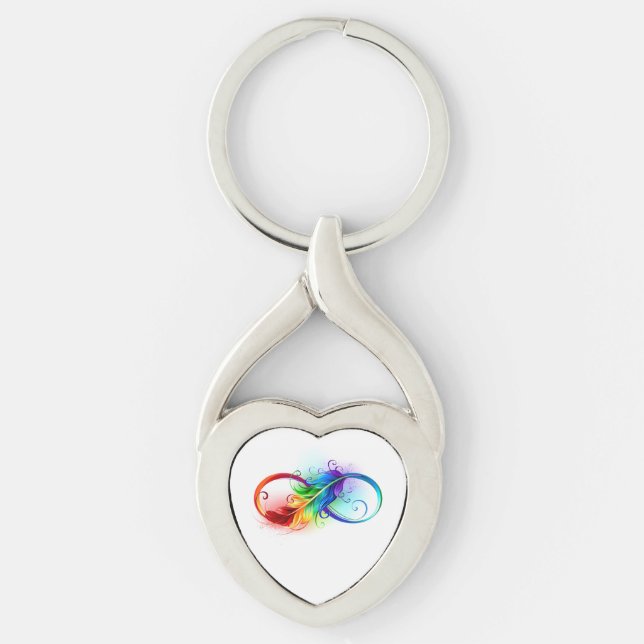 Chaveiro Símbolo de Infinito com Pena de Arco-íris (Frente)