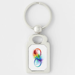 Chaveiro Símbolo de Infinito com Pena de Arco-íris