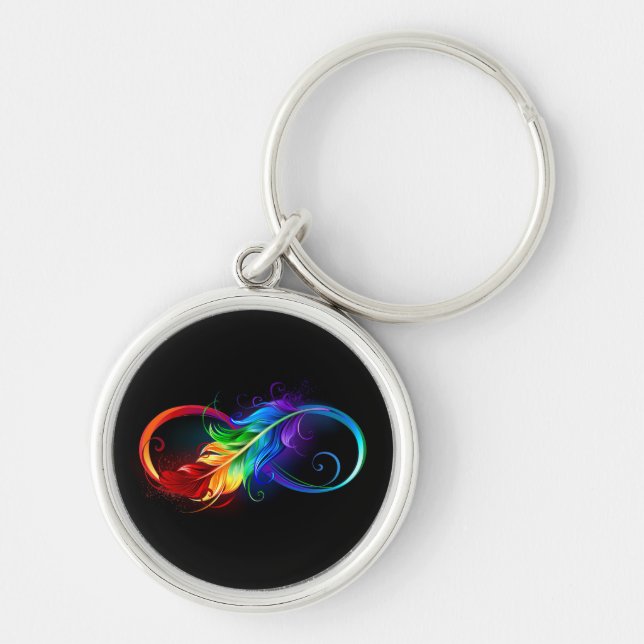 Chaveiro Símbolo de Infinito com Pena de Arco-íris (Frente)