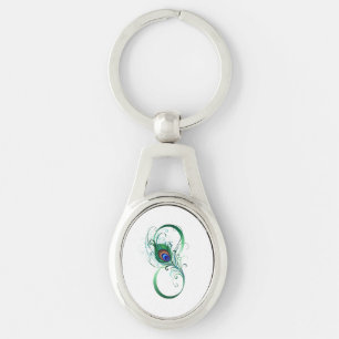 Chaveiro Símbolo de Infinito com Pena de Pavão