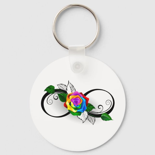 Chaveiro Símbolo de Infinito com Rosa Arco-Íris (Frente)
