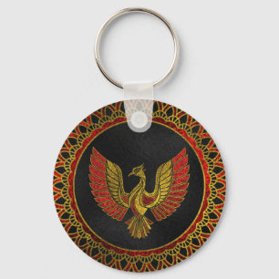 Chaveiro Símbolo de pássaro Phoenix Dourado e vermelho deco