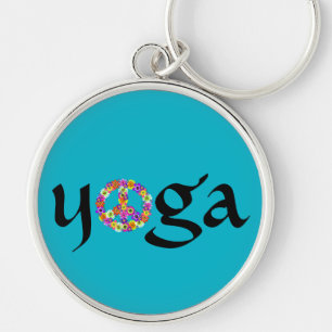 Chaveiro Símbolo de Paz de Yoga Floral na Turquesa