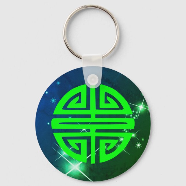 Chaveiro Símbolo de prosperidade chinesa brilha verde (Frente)