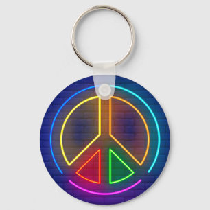 Chaveiro Símbolo de signo de paz de néon multicolor