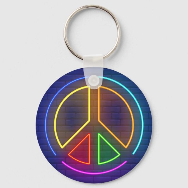 Chaveiro Símbolo de signo de paz de néon multicolor (Frente)