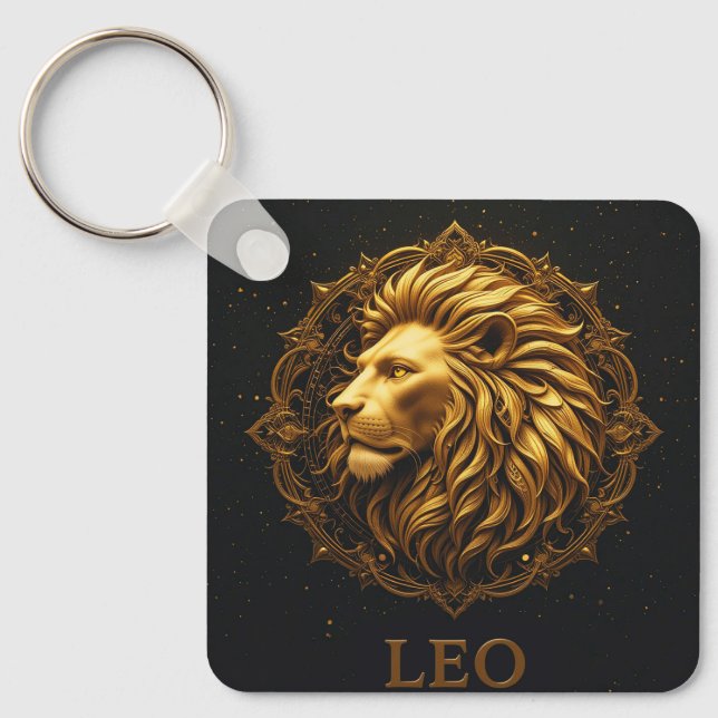 Chaveiro Símbolo do Leão Dourado Representando Força, Zodía (Frente)
