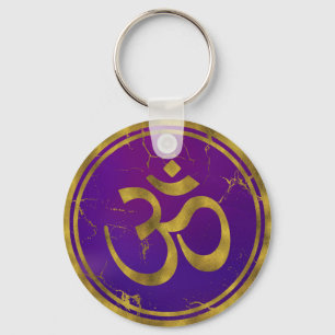 Chaveiro Símbolo Dourado de OM - Aum, Omkara no roxo/índi