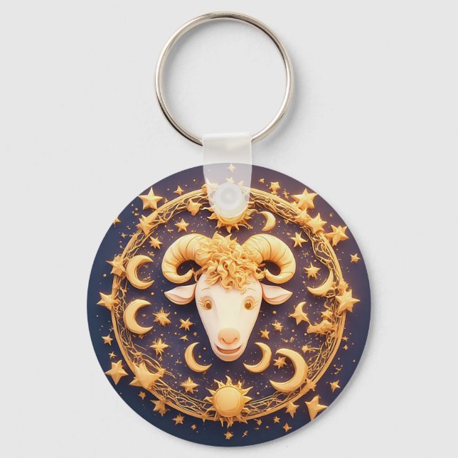 Chaveiro Símbolo Dourado do Zodíaco Áries (Frente)