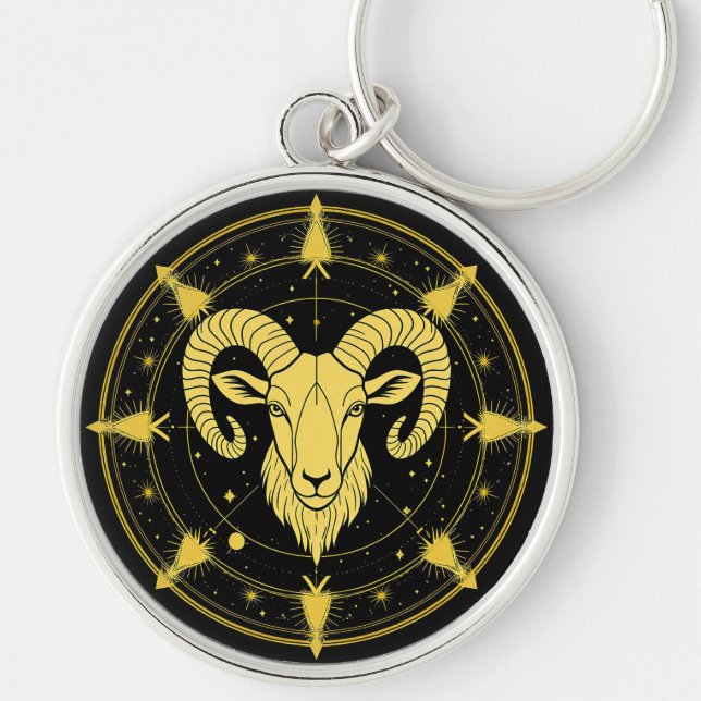 Chaveiro Símbolo Dourado do Zodíaco de Áries (Frente)