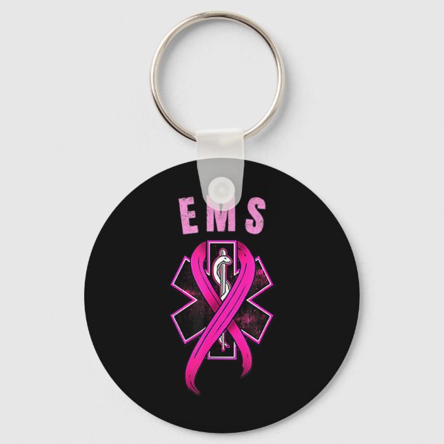 Chaveiro Símbolo EMS para um Rosa de Consciência do Cancer  (Frente)