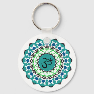 Chaveiro Símbolo Espiritual Mandala Yoga Om Turquoise Blue