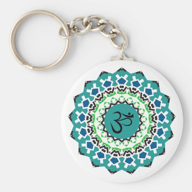 Chaveiro Símbolo Espiritual Mandala Yoga Om Turquoise Blue (Frente)