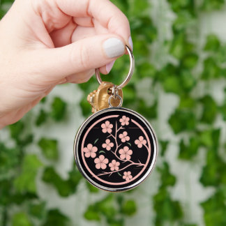 Chaveiro Símbolo florescente de cereja, minimalismo, rosa