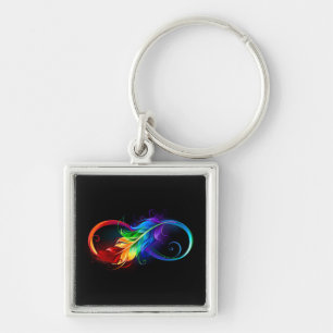 Chaveiro Símbolo infinito com pena de arco-íris