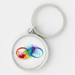 Chaveiro Símbolo infinito com pena de arco-íris