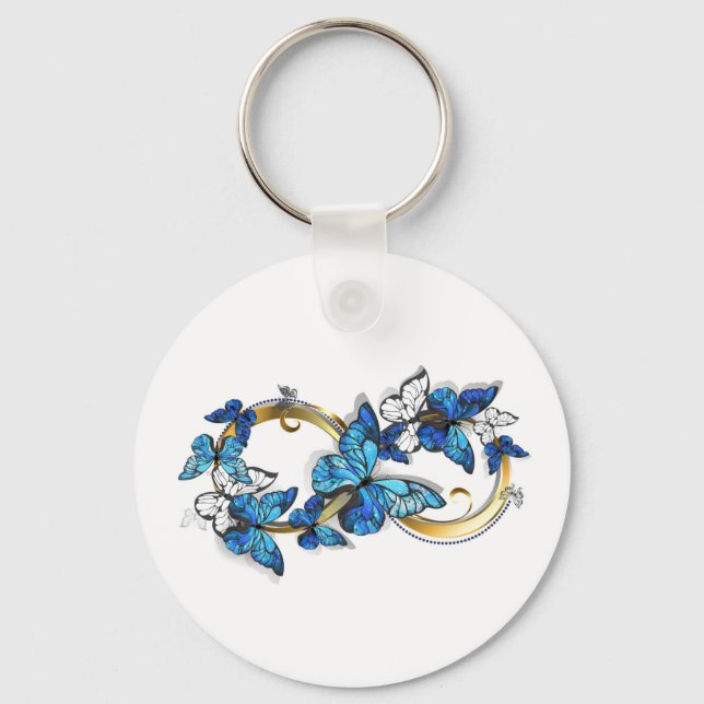 Chaveiro Símbolo Infinito de Borboletas Azuis Morpho (Frente)