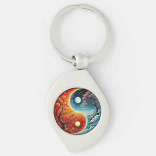 Chaveiro Símbolo Intricado Yin-Yang Mostrando Fogo e Água