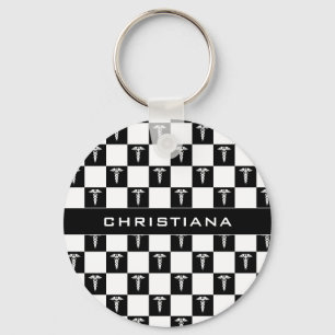 Chaveiro Símbolo médico branco e preto personalizado Caduce