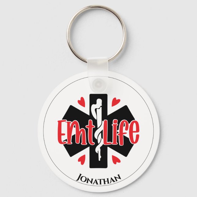 Chaveiro Símbolo Médico Personalizado da Vida EMT (Frente)