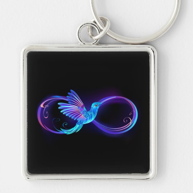 Chaveiro Símbolo Neon Infinity com Hummingbird brilhante (Frente)