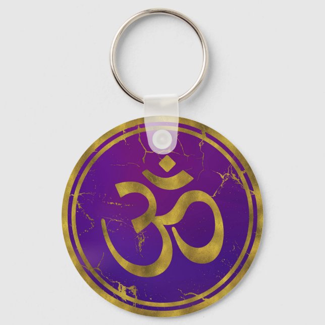 Chaveiro Símbolo OM Dourado - Aum, Omkara em Roxo/Indigo (Frente)