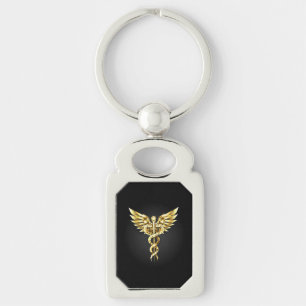 Chaveiro Símbolo Poligonal Dourado Caduceus