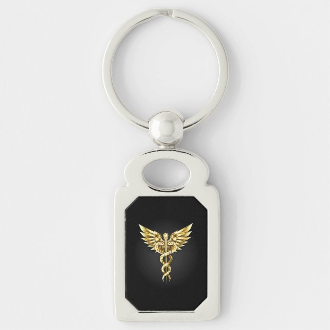 Chaveiro Símbolo Poligonal Dourado Caduceus (Frente)