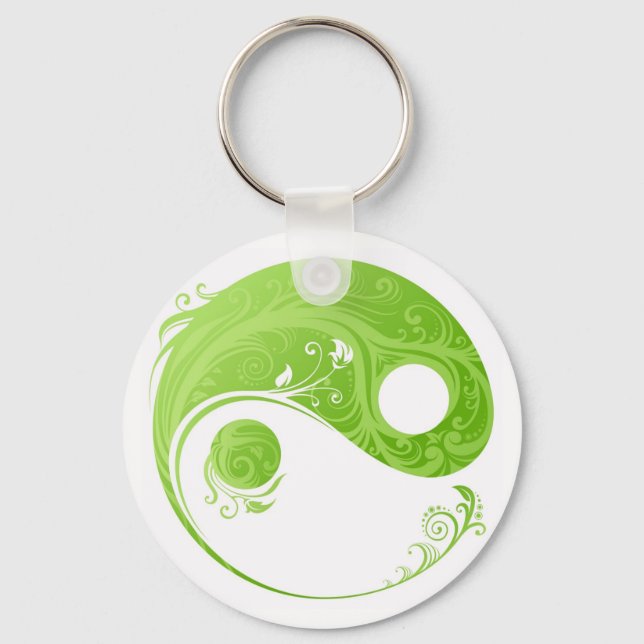 CHAVEIRO SÍMBOLO VERDE E FLORAL BRANCO YIN YANG (Frente)