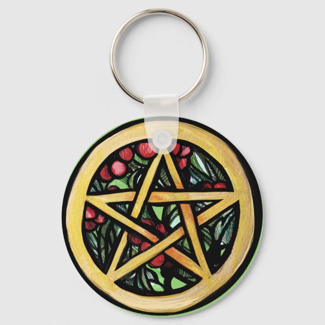 Chaveiro Símbolo Yule Pentacle Pagan Winter Solstice (Frente)