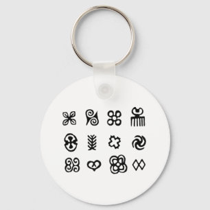 Chaveiro Símbolos africanos Adinkra, preto e branco